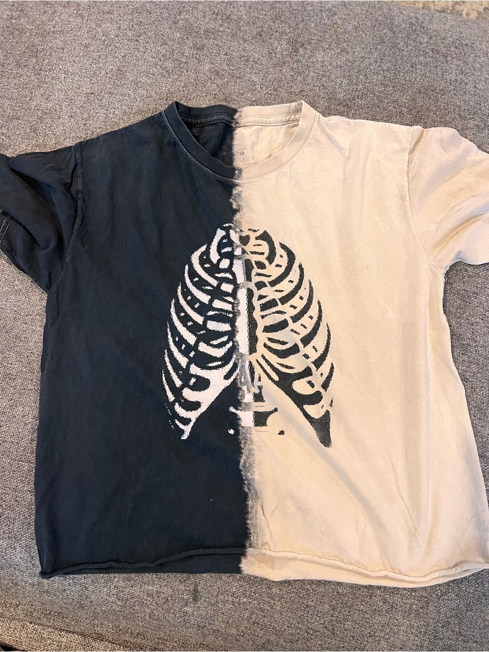 Two-Tone Black and Cream Rib Cage Crop Tee - Women's